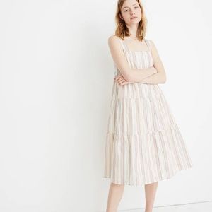 Button-Back Tiered Dress in Textural Rainbow Stripe